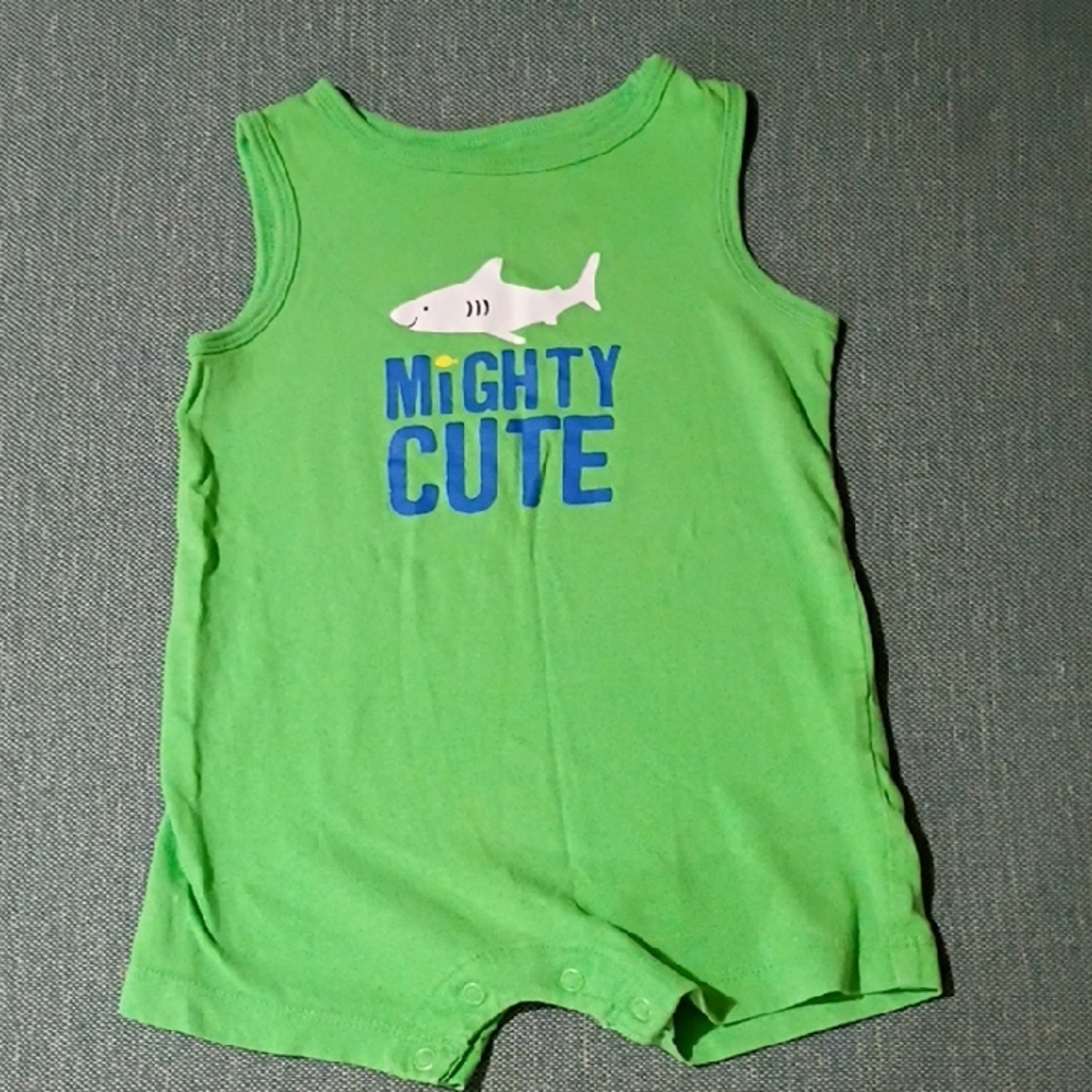 Green Sleeveless Baby Romper with Shark Print - boys